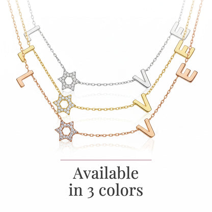 Jewish star necklace in high-polish sterling silver with pave-set crystals by Alef Bet