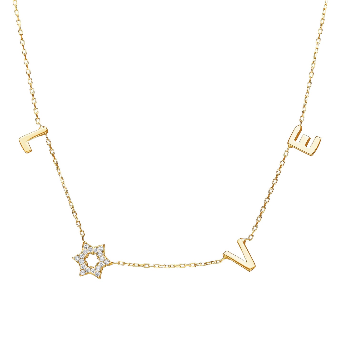 Dainty Star of David necklace in yellow gold plated with pave cubic zirconia by Alef Bet