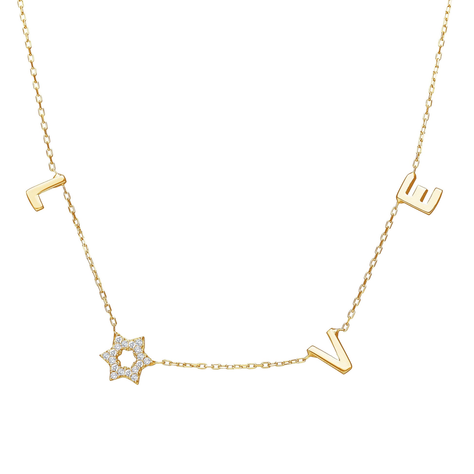 Dainty Star of David necklace in yellow gold plated with pave cubic zirconia by Alef Bet