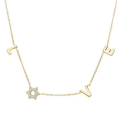Dainty Star of David necklace in yellow gold plated with pave cubic zirconia by Alef Bet