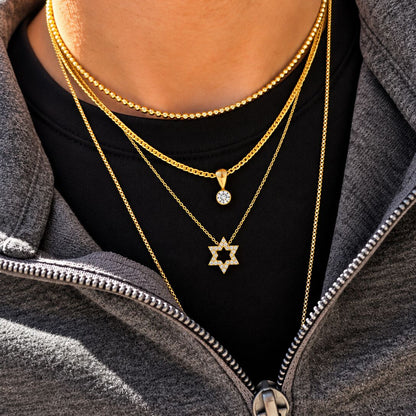 Diamond Pavé Jewish Star of David Necklace in Solid 14k Yellow or White Gold, Worn as a Statement of Brilliant Pride
