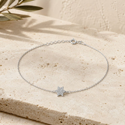 Jewish Star of David CZ Bracelet in Sterling Silver 925, dainty everyday sparkle built to stack