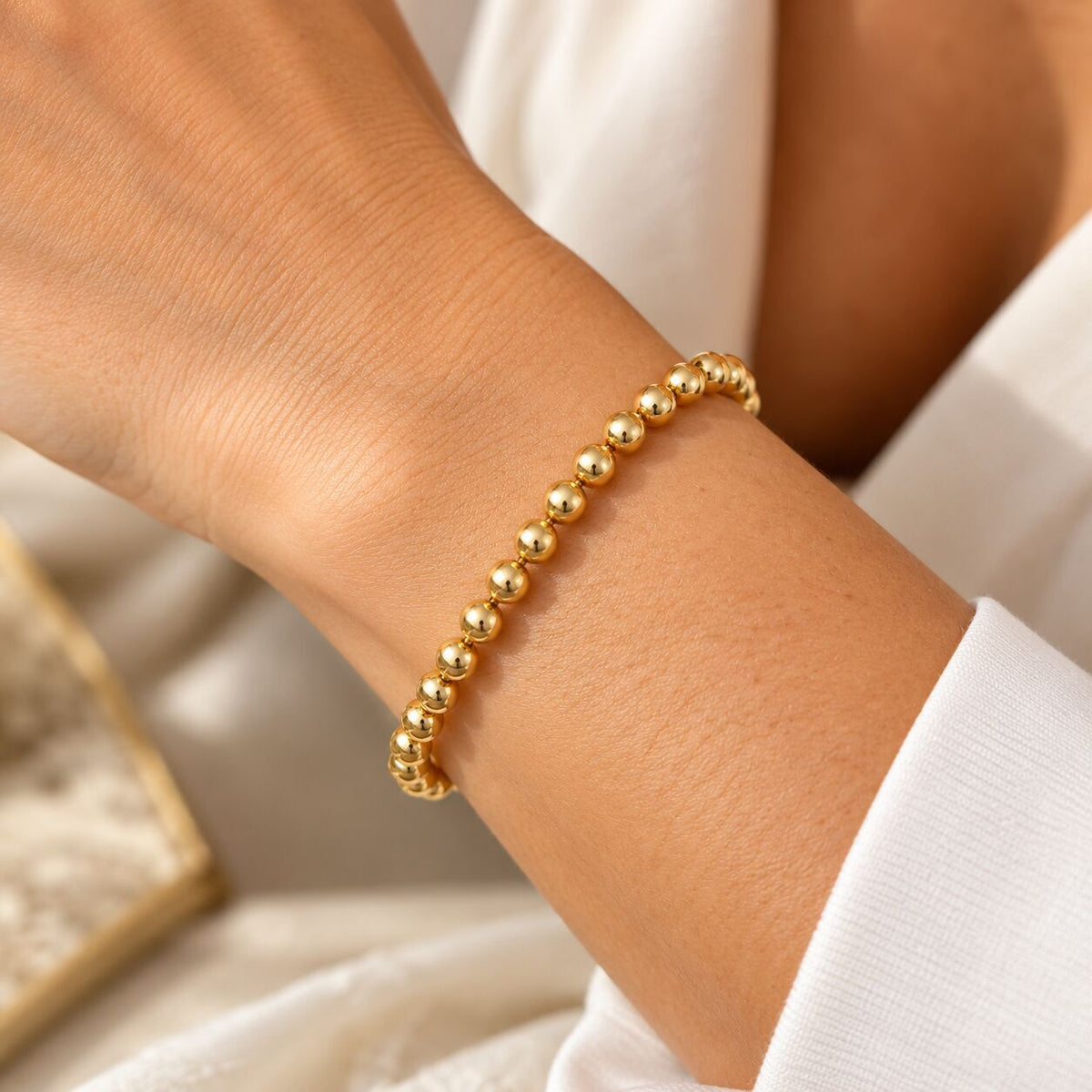 5mm beaded bracelet in yellow gold featuring uniform round beads by Alef Bet