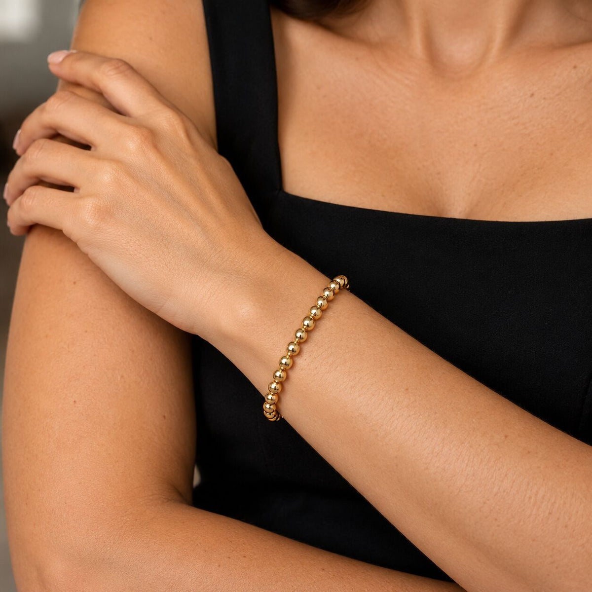 Yellow gold 5mm beaded bracelet with smooth polished bead surfaces by Alef Bet