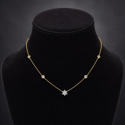 Jewish Star of David Diamond Bezel Necklace in 14k Yellow Gold, your faith in full brilliance