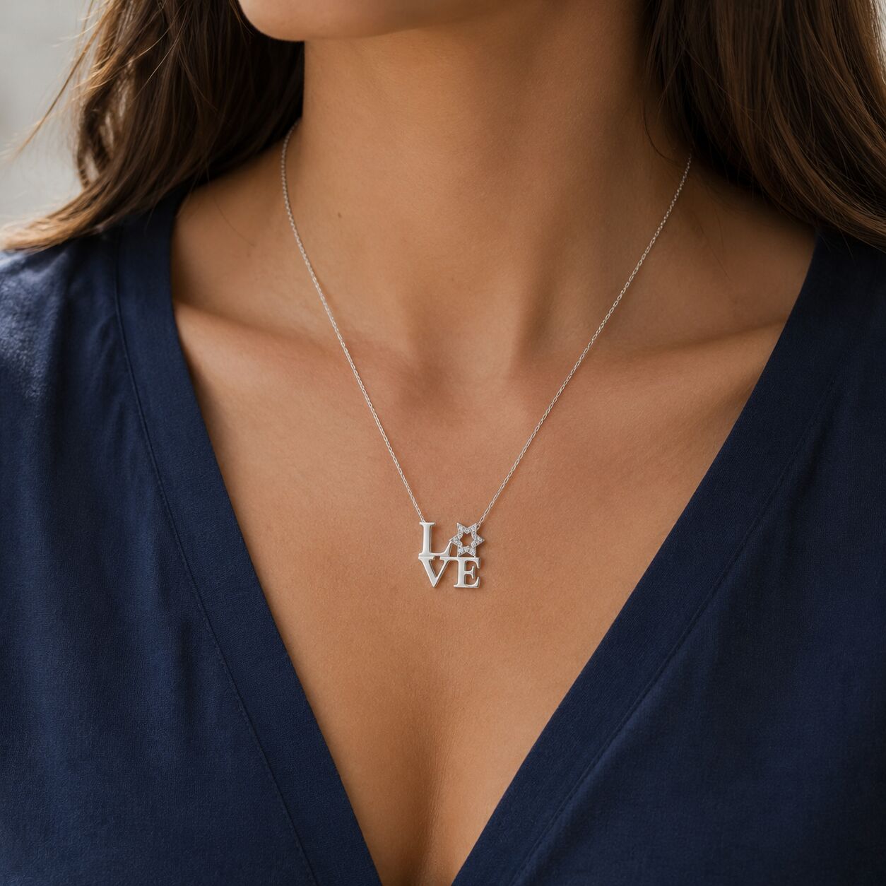 Necklace in sterling silver with cubic zirconia and Star of David by Alef Bet