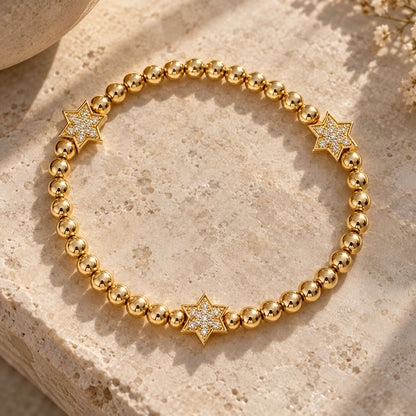 Red 4mm bead bracelet featuring Star of David bead, angled side view by Alef Bet