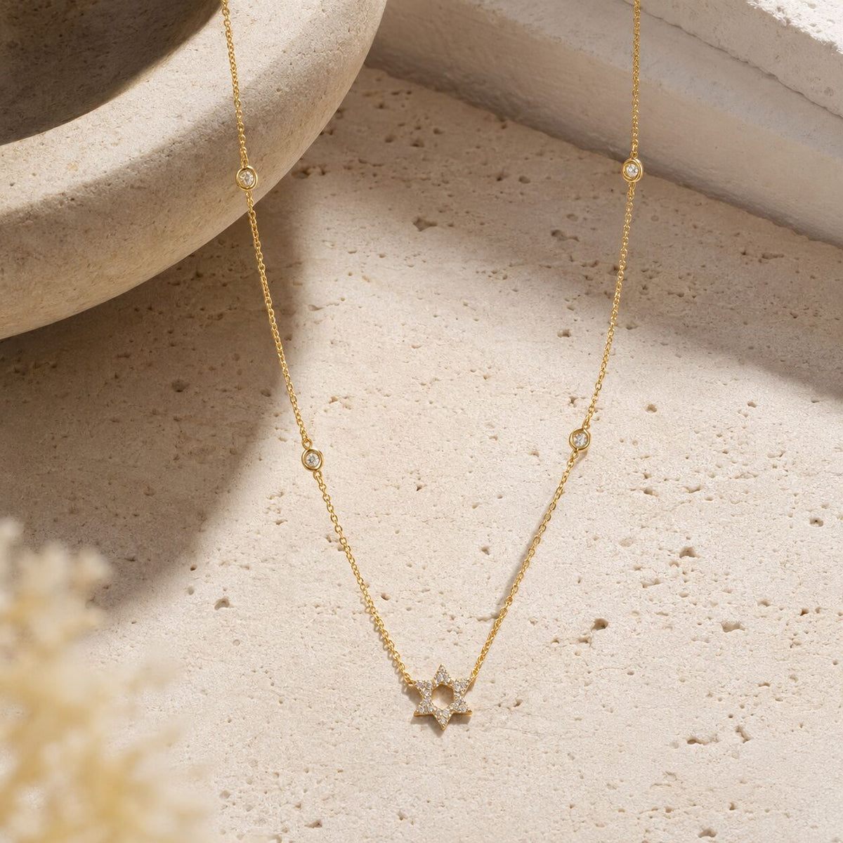 Jewish Star of David Diamond Bezel Necklace in 14k Gold, Radiant Faith You Can Wear Every Day