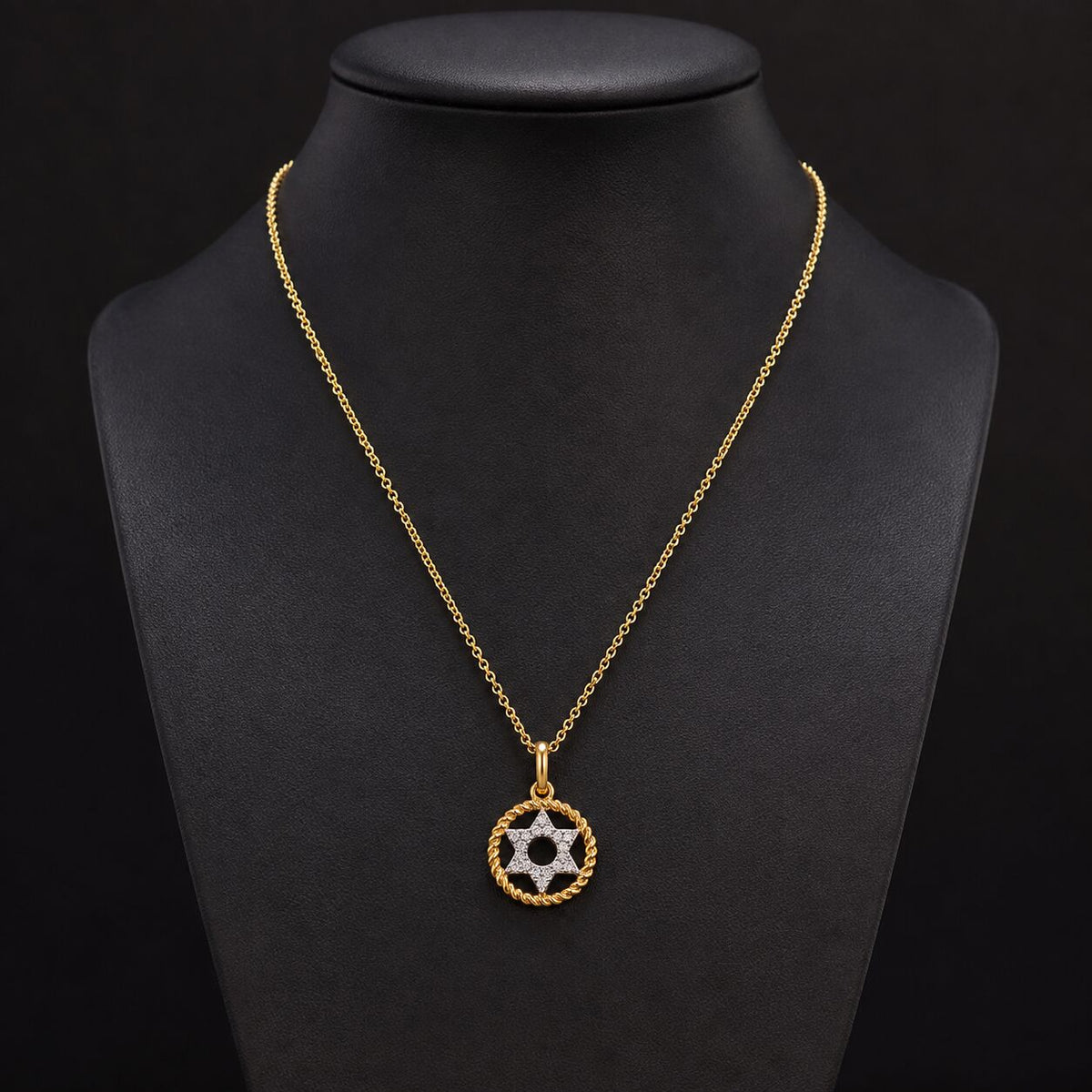 Jewish Star of David Necklace in 14k Yellow Gold with Diamond, wear your faith every day