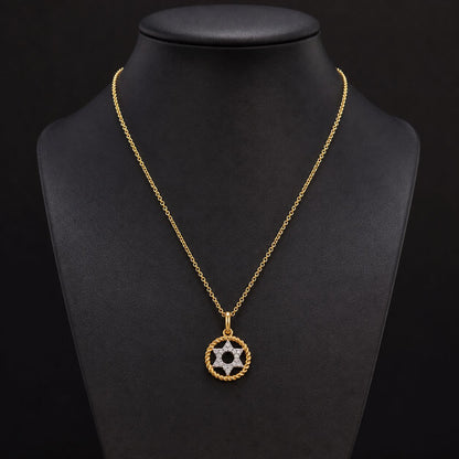 Jewish Star of David Necklace in 14k Yellow Gold with Diamond, wear your faith every day