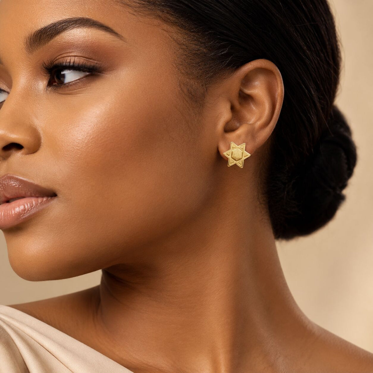 Star of David Stud Earrings in 14k Yellow Gold, a timeless symbol of faith for everyday wear