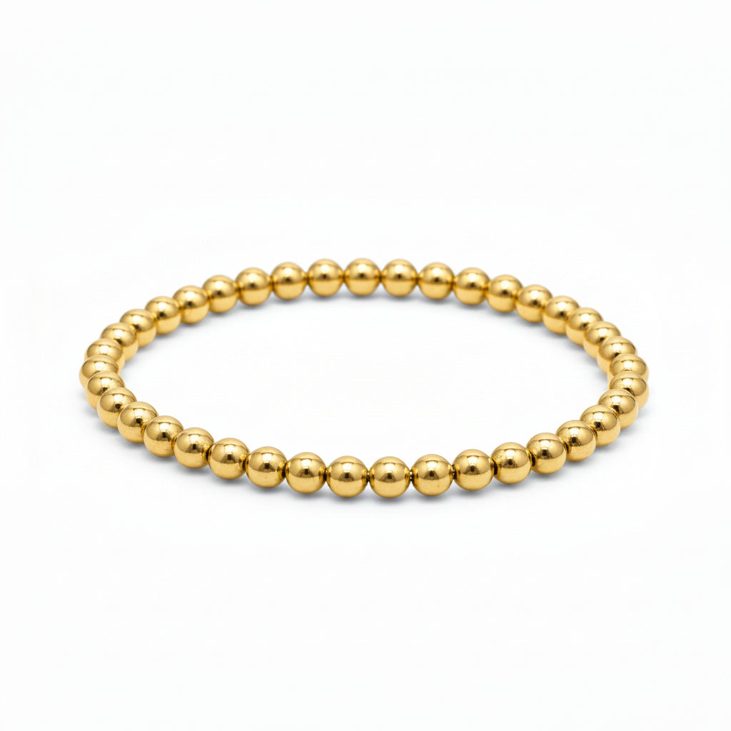 5mm beaded bracelet in yellow gold with high-polish finish by Alef Bet