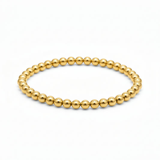 5mm beaded bracelet in yellow gold with high-polish finish by Alef Bet