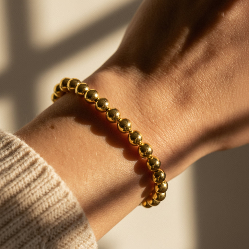 6mm gold filled beaded bracelet with uniform bead spacing by Alef Bet