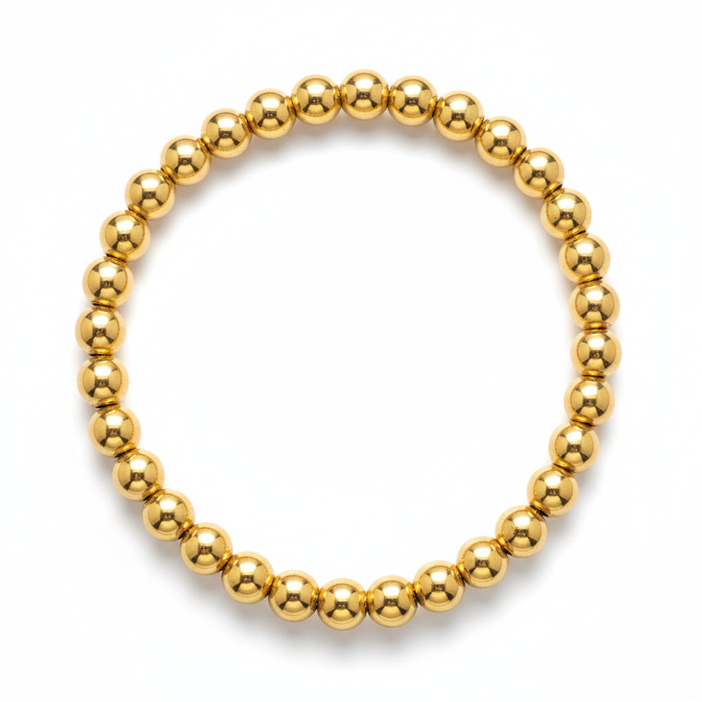 6mm beaded bracelet in gold filled with high-polish finish by Alef Bet
