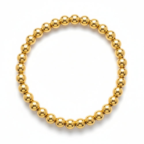 6mm beaded bracelet in gold filled with high-polish finish by Alef Bet