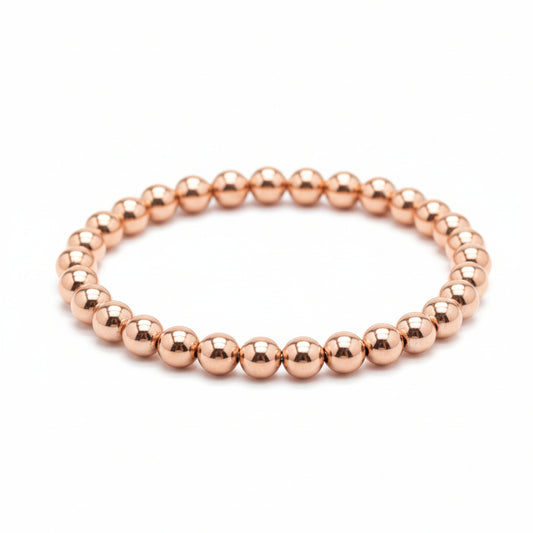 6mm beaded bracelet in rose gold with high-polish finish by Alef Bet