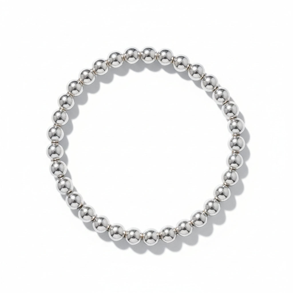 6mm bead bracelet in sterling silver with high-polish spherical beads by Alef Bet