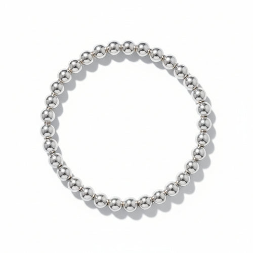 6mm bead bracelet in sterling silver with high-polish spherical beads by Alef Bet