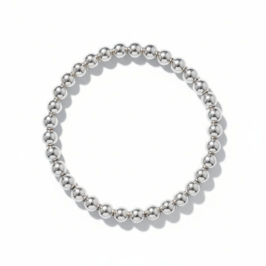 6mm bead bracelet in sterling silver with high-polish spherical beads by Alef Bet