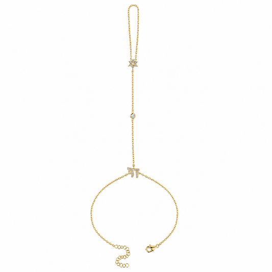 Jewish Chai and Star of David CZ Hand Chain Bracelet in 14k Gold Plated Sterling Silver 925, every gesture becomes a statement