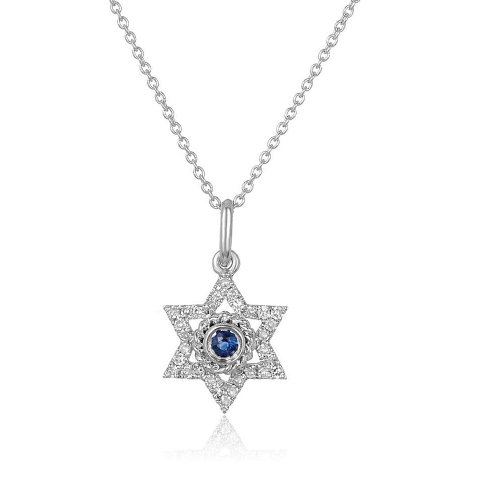 Sapphire and Diamond Jewish Star Necklace