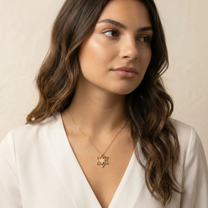 14k gold abstract Star of David pendant with sleek contemporary styling by Alef Bet