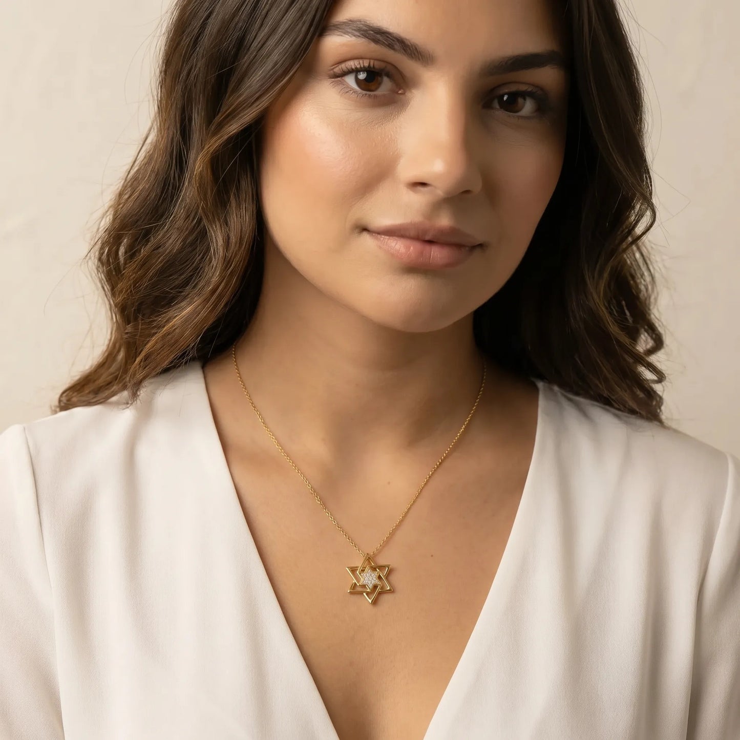 14k gold Star of David pendant necklace with geometric abstract design by Alef Bet