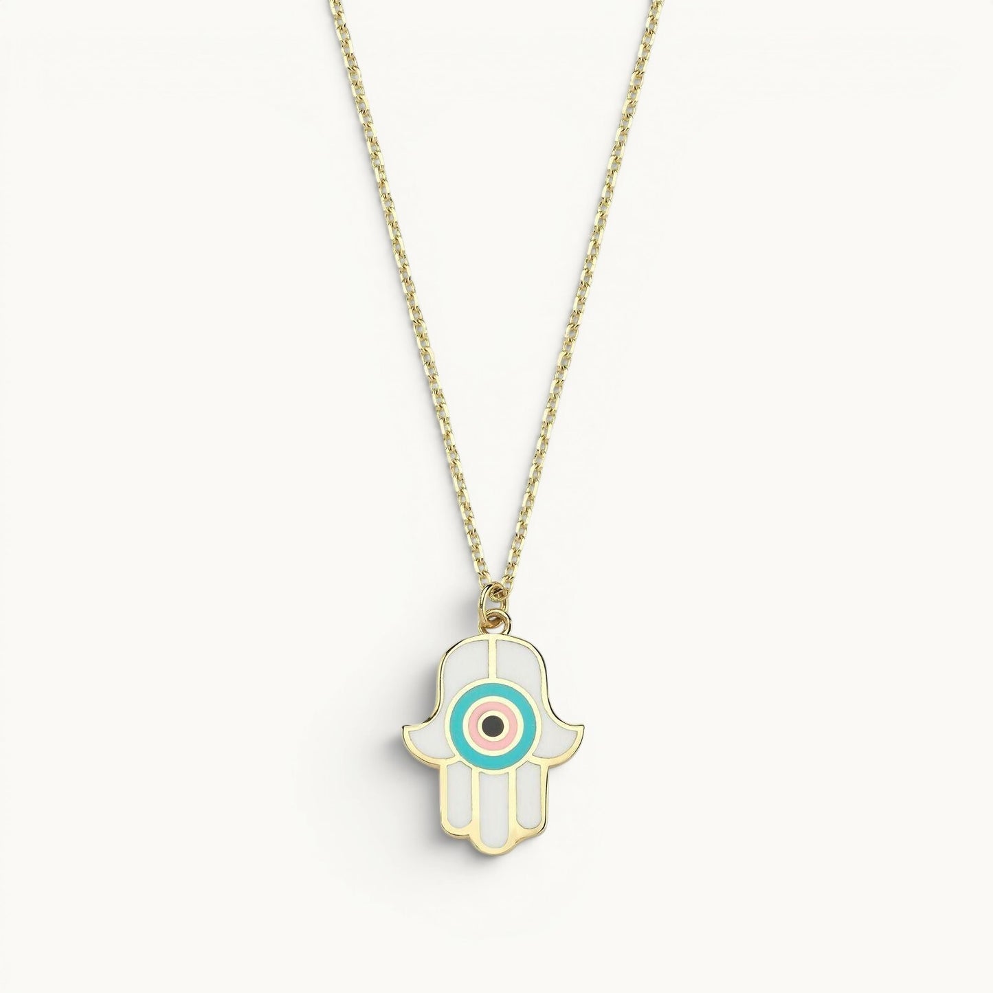 Hamsa pendant in white gold with turquoise stone by Alef Bet