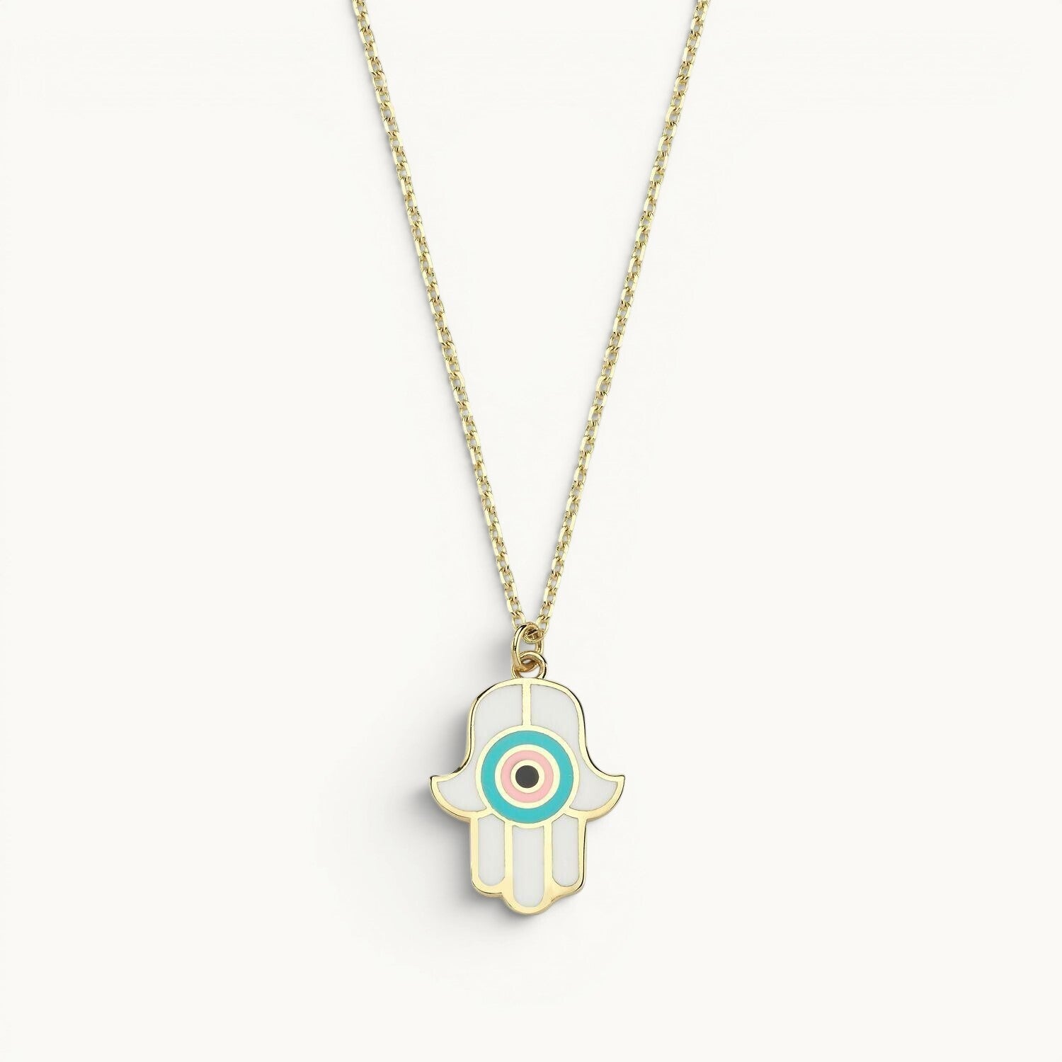 Hamsa pendant in white gold with turquoise stone by Alef Bet