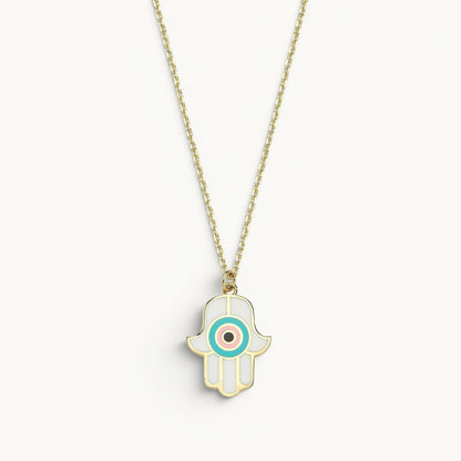 Hamsa pendant in white gold with turquoise stone by Alef Bet