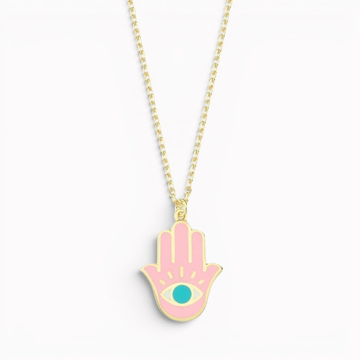 Hamsa pendant necklace in pink tourmaline with bezel-set gemstone by Alef Bet