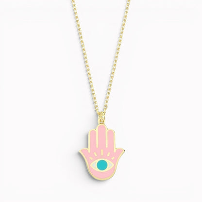 Hamsa pendant necklace in pink tourmaline with bezel-set gemstone by Alef Bet