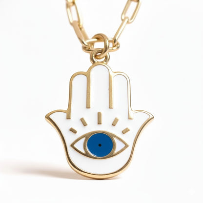 Enamel Hamsa Evil Eye Necklace: Bold Protection & Striking Style