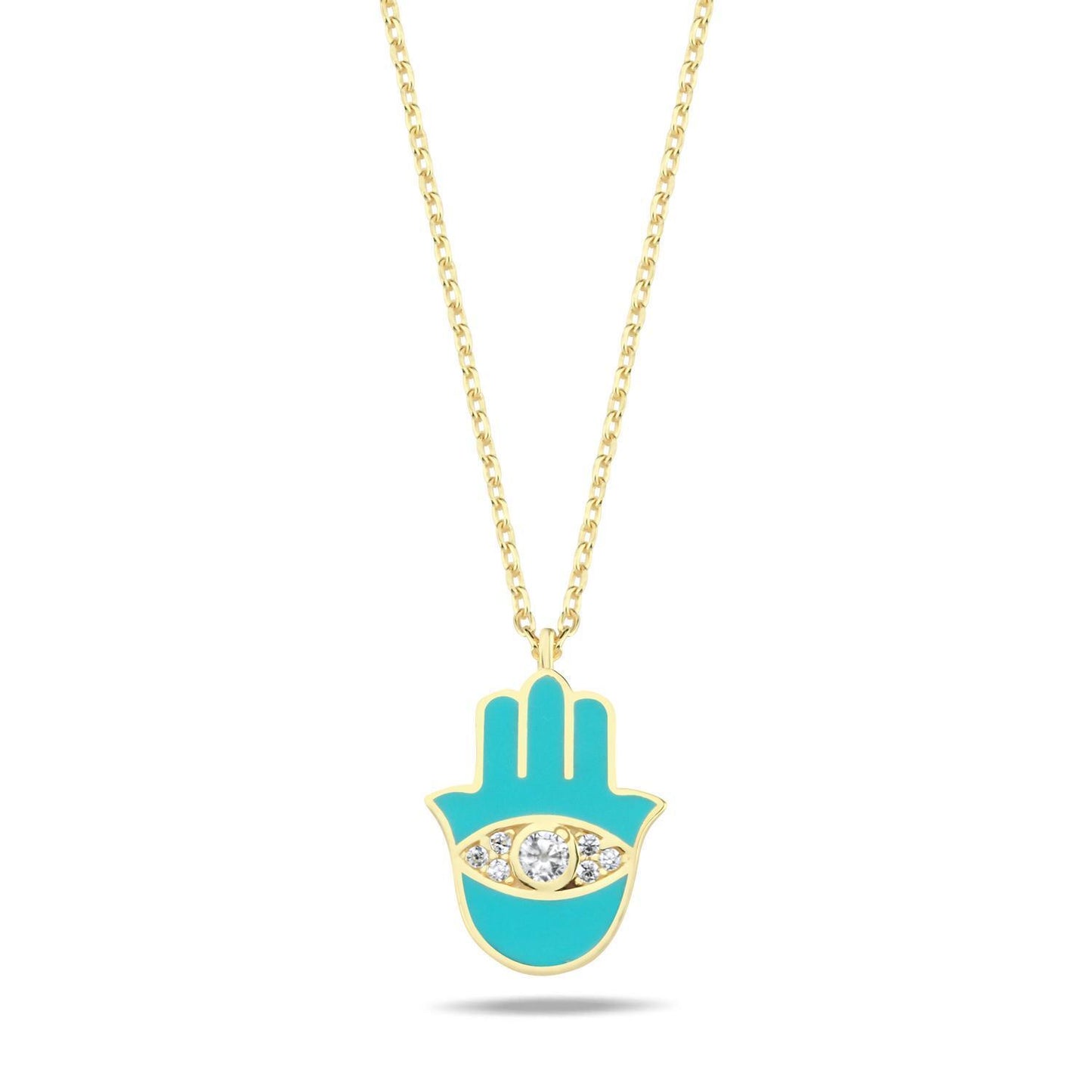 Hamsa Hand Necklace: Gold Plated with Enamel & Dazzling Sparkle