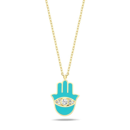 Hamsa Hand Necklace: Gold Plated with Enamel & Dazzling Sparkle