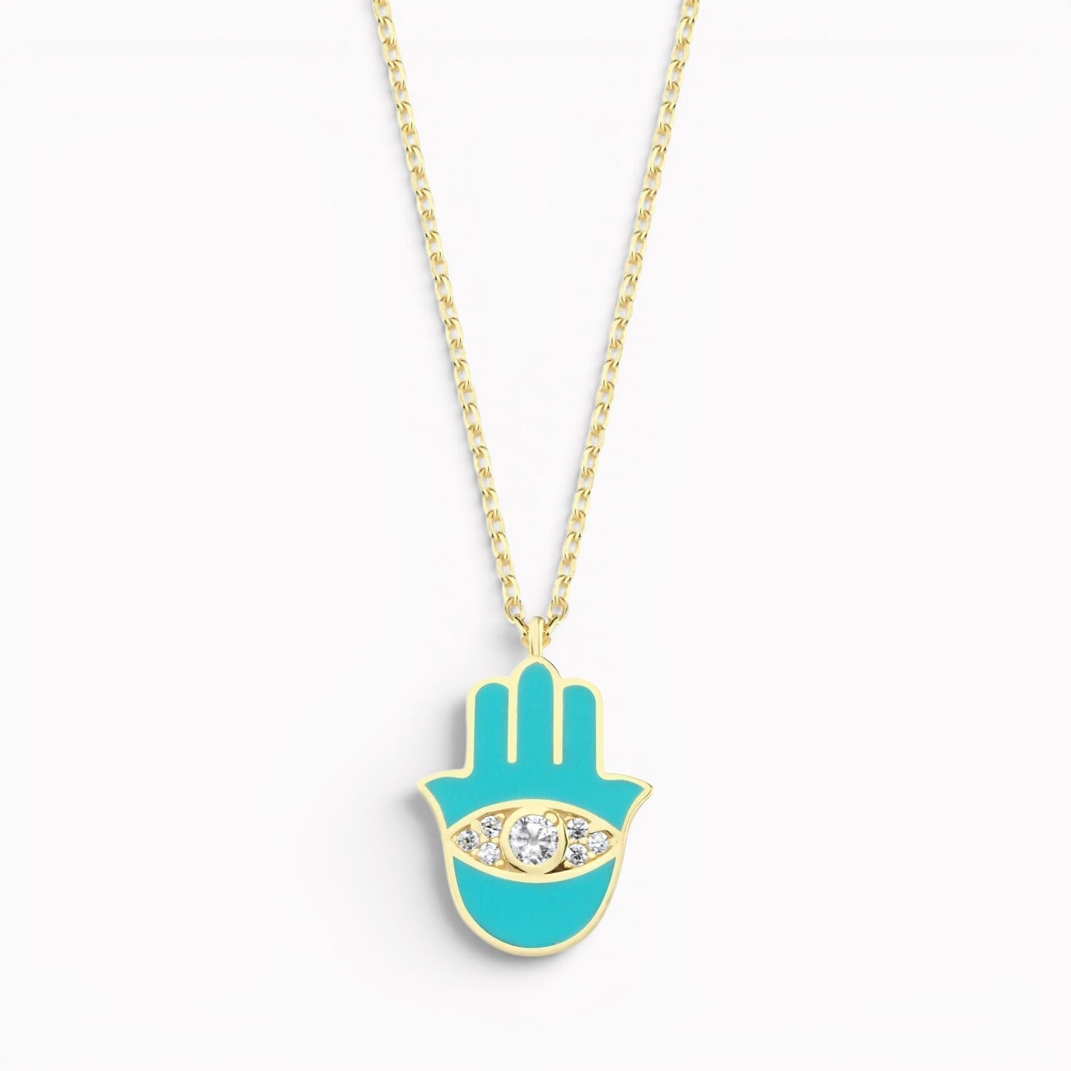 Hamsa pendant in turquoise with high-polish finish by Alef Bet