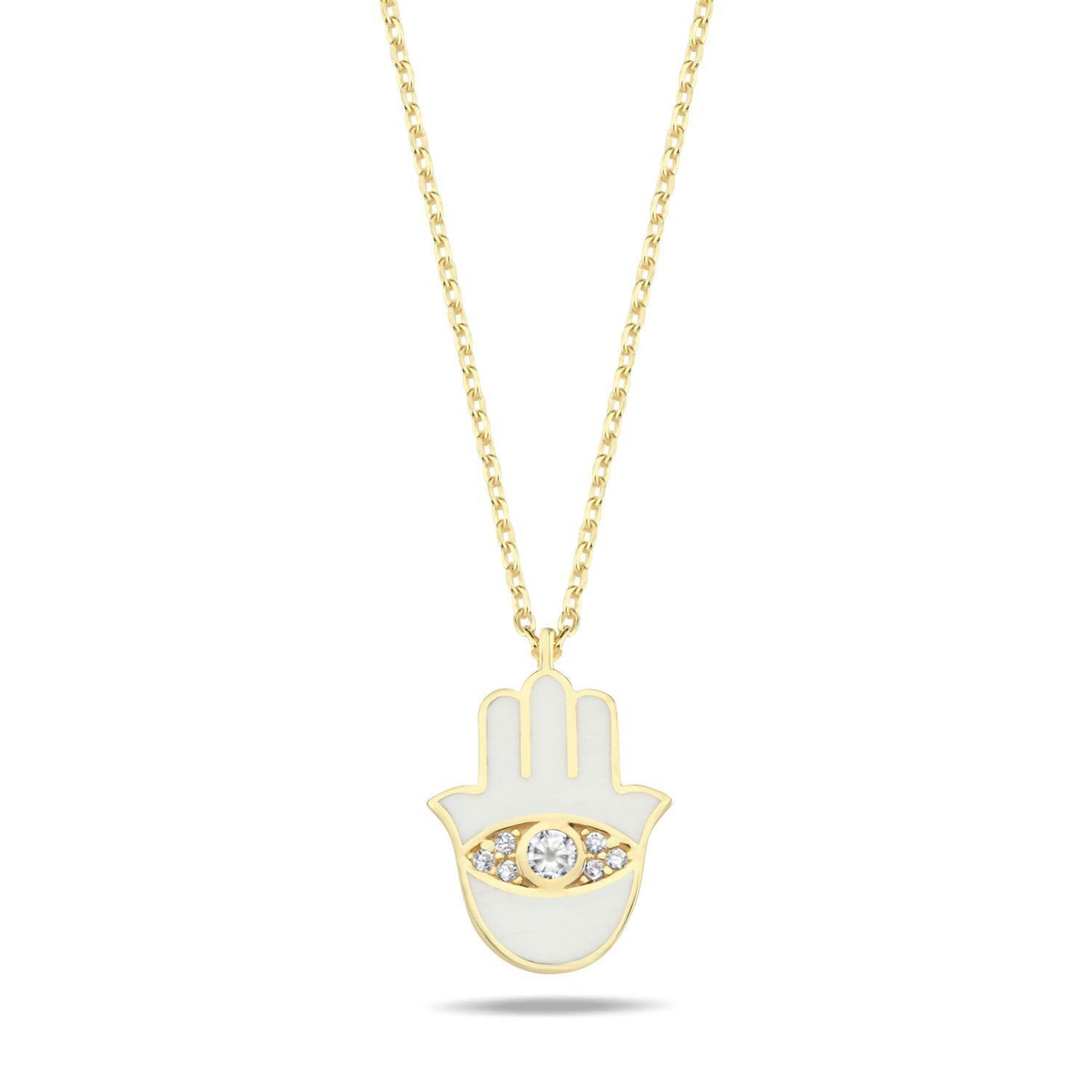 Hamsa Hand Necklace: Gold Plated with Enamel & Dazzling Sparkle
