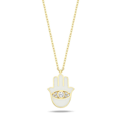 Hamsa Hand Necklace: Gold Plated with Enamel & Dazzling Sparkle