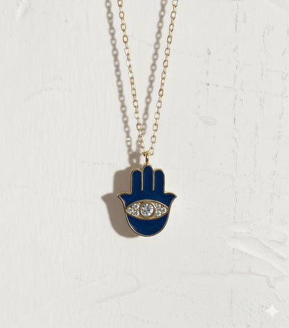 Hamsa Hand Necklace: Gold Plated with Enamel & Dazzling Sparkle
