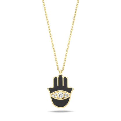 Hamsa Hand Necklace: Gold Plated with Enamel & Dazzling Sparkle