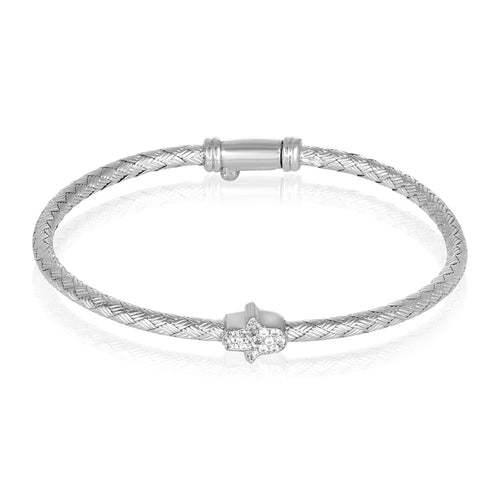 Hamsa bangle bracelet in sterling silver with pave-set cubic zirconia by Alef Bet