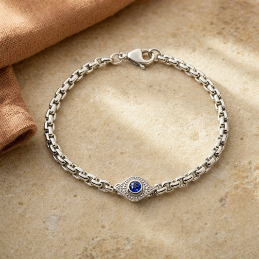 Alef Bet by Paula Evil Eye Bracelet Real Blue Sapphire and Diamond Sterling Silver Protection Amulet