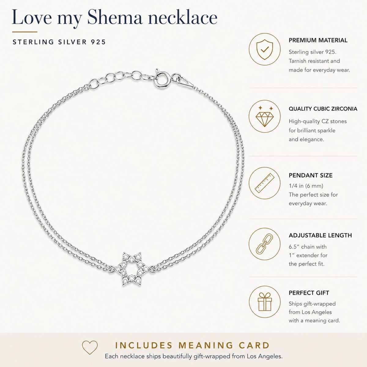 Star of David bracelet in high-polish sterling silver with cubic zirconia by Alef Bet