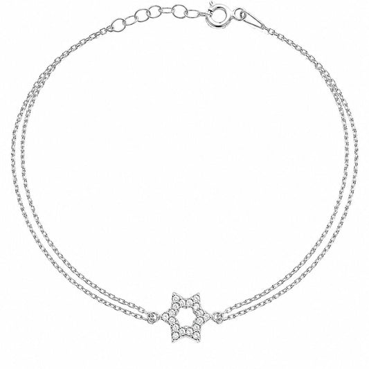 Star of David bracelet in sterling silver with pave-set cubic zirconia by Alef Bet