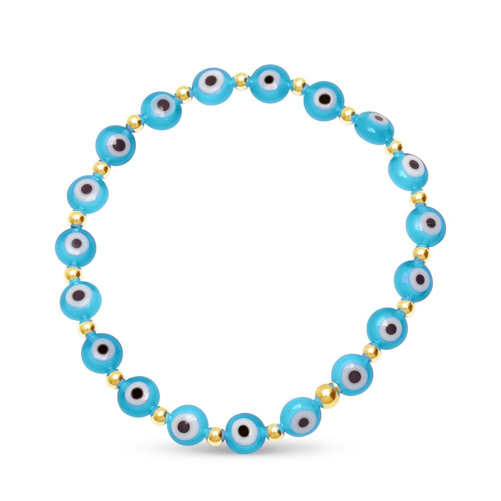 Sky blue evil eye bracelet with enamel detail by Alef Bet