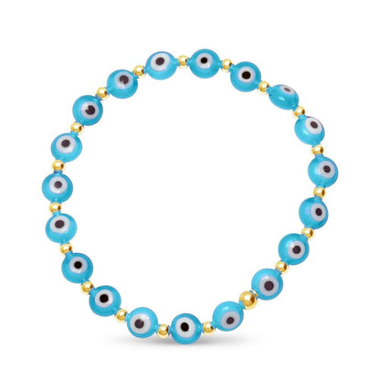 Sky blue evil eye bracelet with enamel detail by Alef Bet