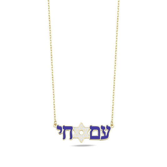 Am Yisrael Chai Enamel Necklace: Sterling Silver