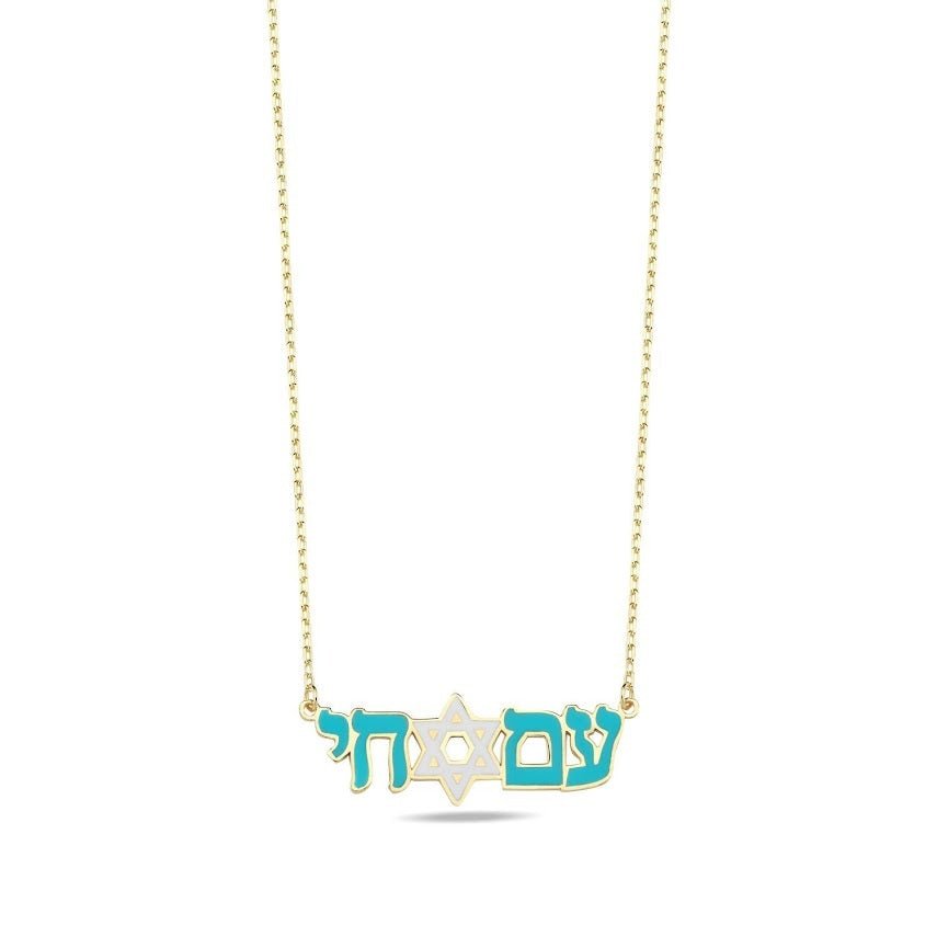 Am Yisrael Chai Enamel Necklace: Sterling Silver