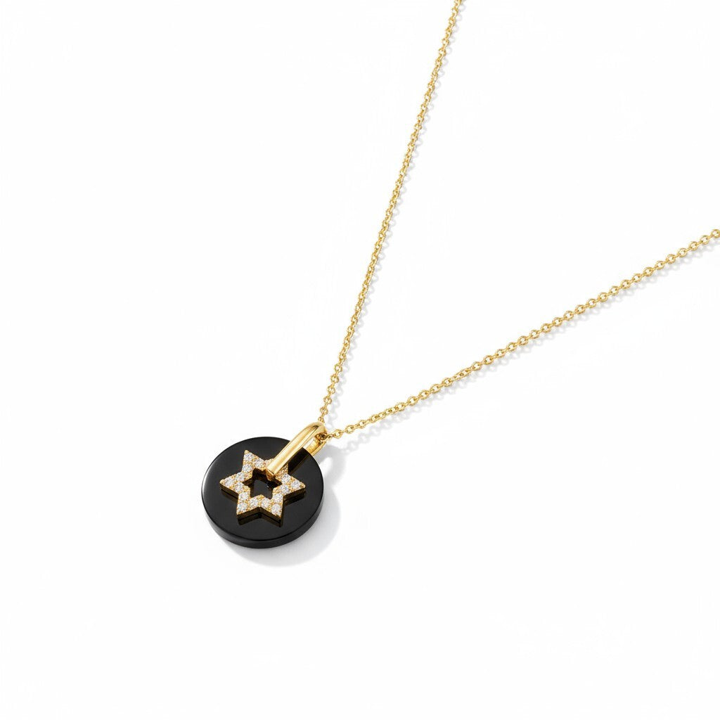 Black Onyx and Diamond Jewish Star Necklace